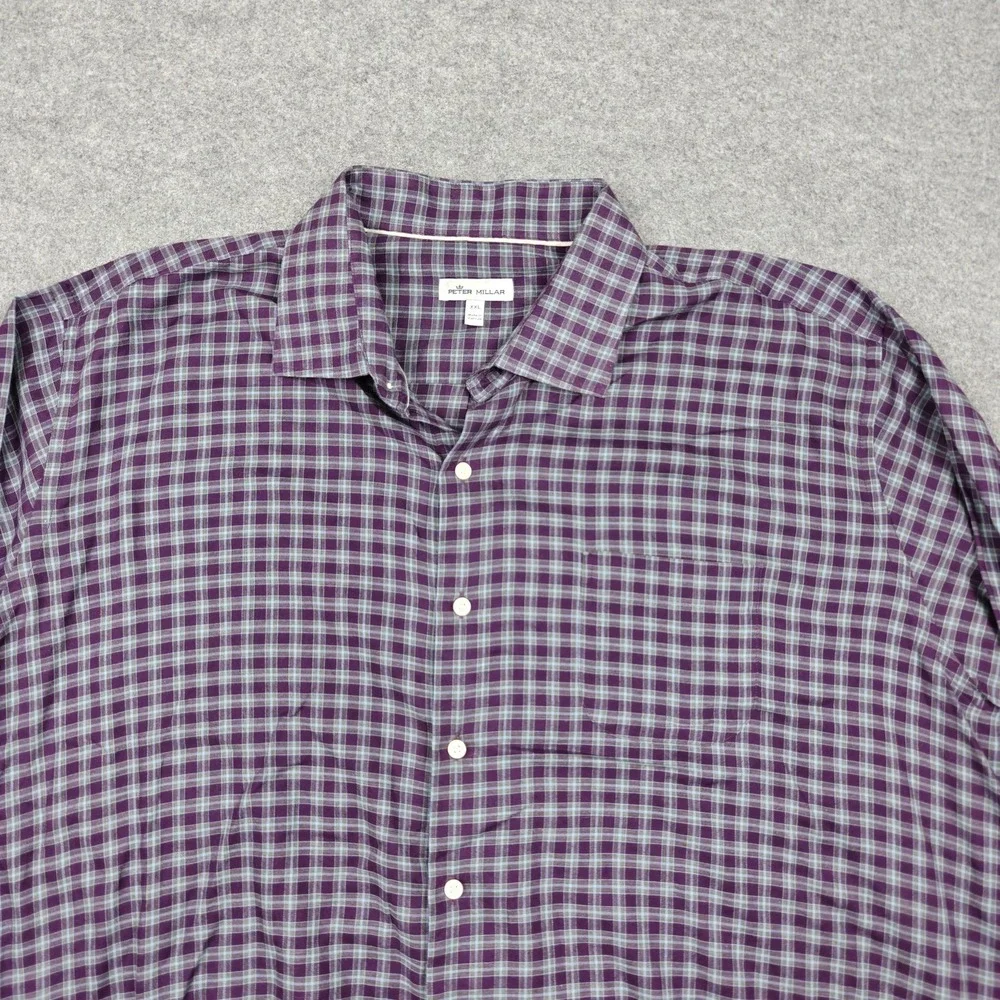 Peter Millar Shirt Mens 2XL Purple Plaid Cotton Long Sleeve‎ Button Up Casual